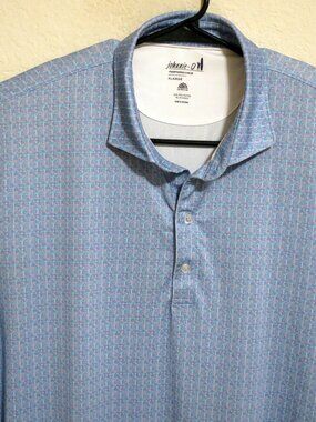 Johnnie-O Shirt Mens XL Short Sleeve Performance Golf Polo Blue Pink Stars